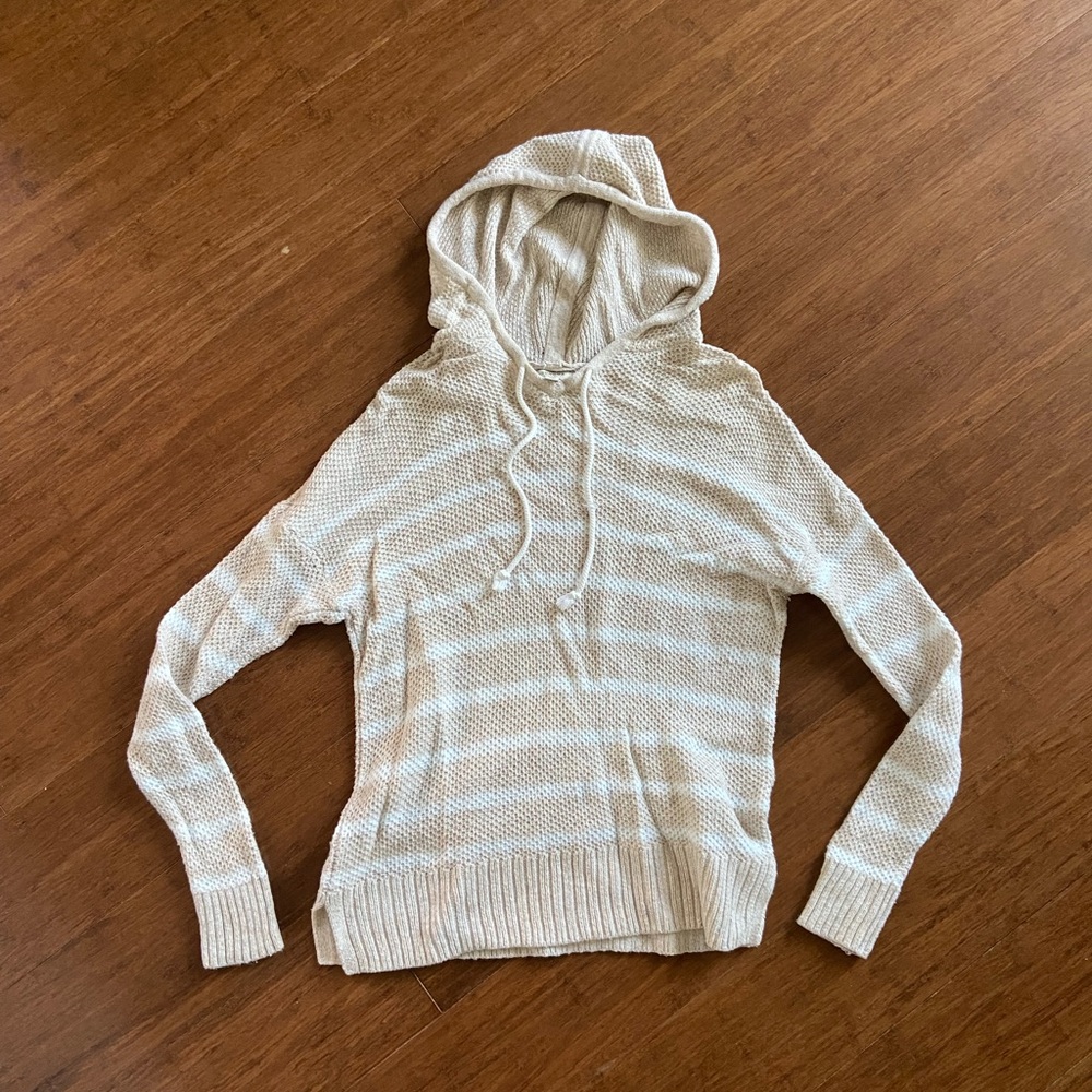 striped cream knit hooded sweater